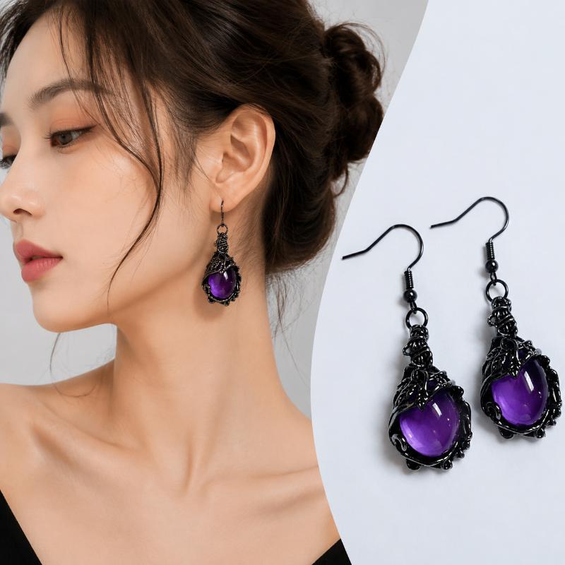 Women Formal Event Wear - Orecchini Pendenti Vintage in Cristallo Viola
