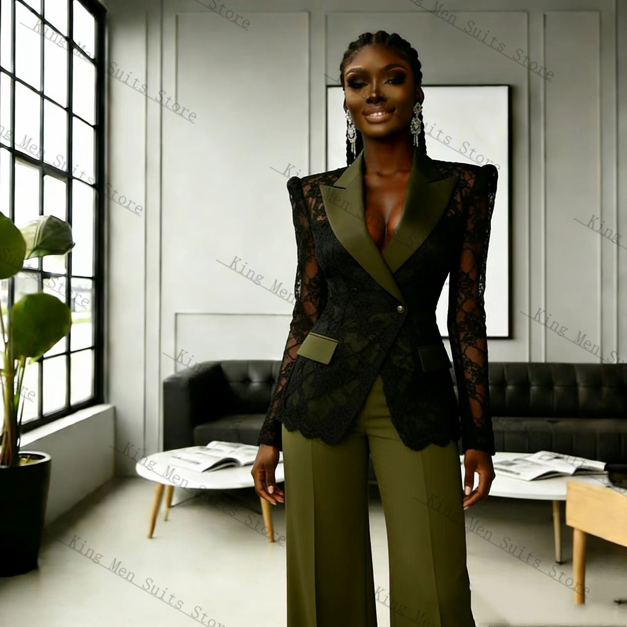 Women Formal Wear Trousers - Completo da Donna Verde e Nero