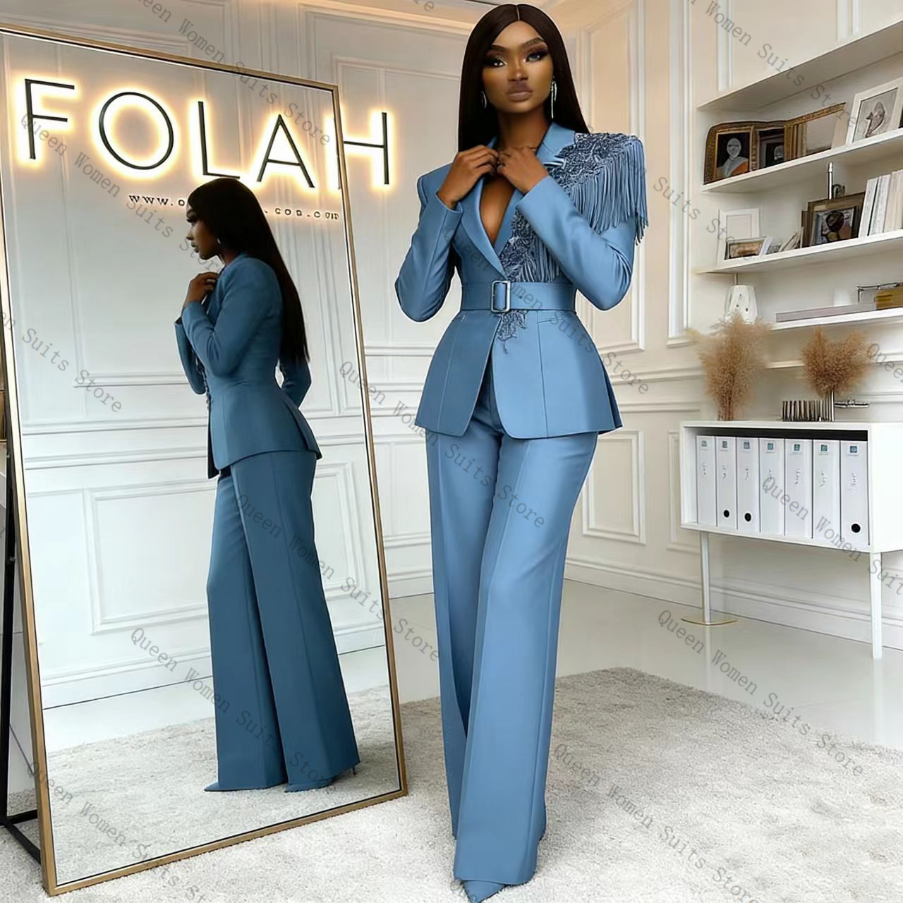 Women Formal Wear Trousers - Completo da Donna Blu con Nappe,