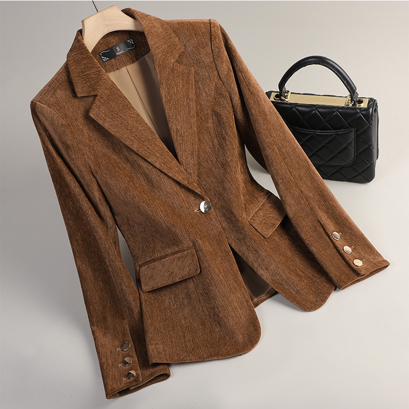 Formal Winter Wear Women Jacket - Blazer in Velluto Giallo Oro per