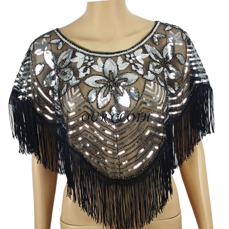 Women Formal Event Wear - Mantelle con perline ricamate con scialle